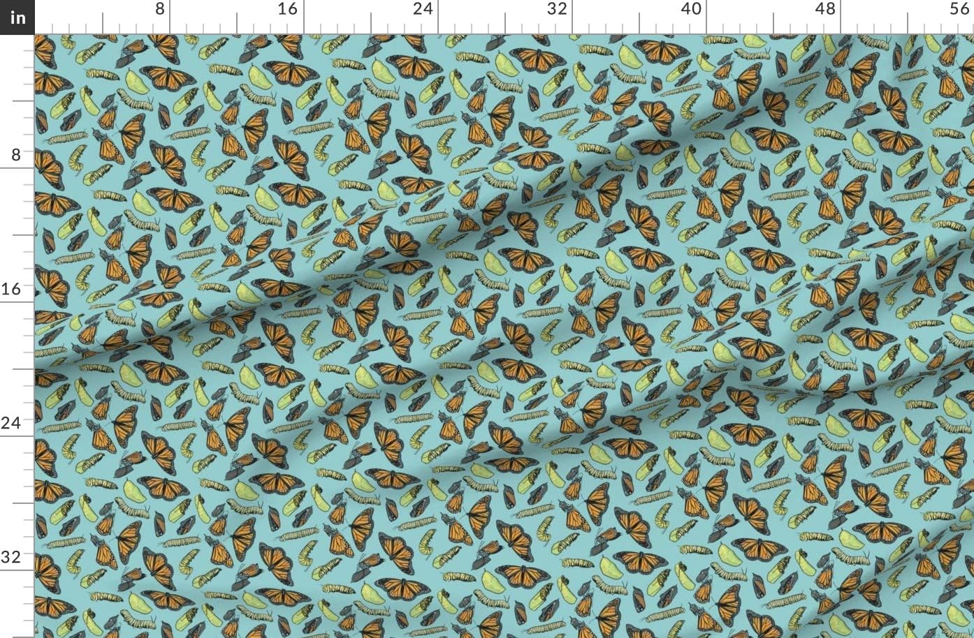 Spoonflower Fabric - Monarch Butterflies Light Blue Insects Entomology Bugs Butterfly Life Printed on Organic Cotton Sateen Fabric by The Yard - Sewing Quilting Apparel Home Decor