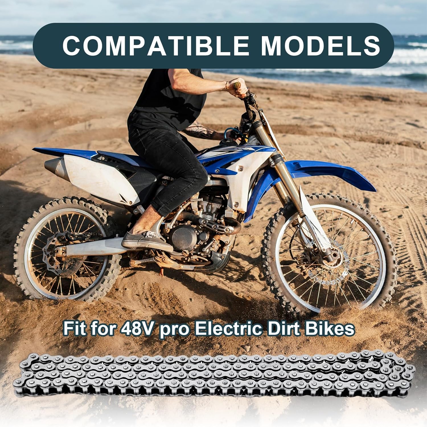 219H Electric Dirt Bike Chain Compatible with 48V Pro Electric Dirt Bikes, 63 Links126 Pins