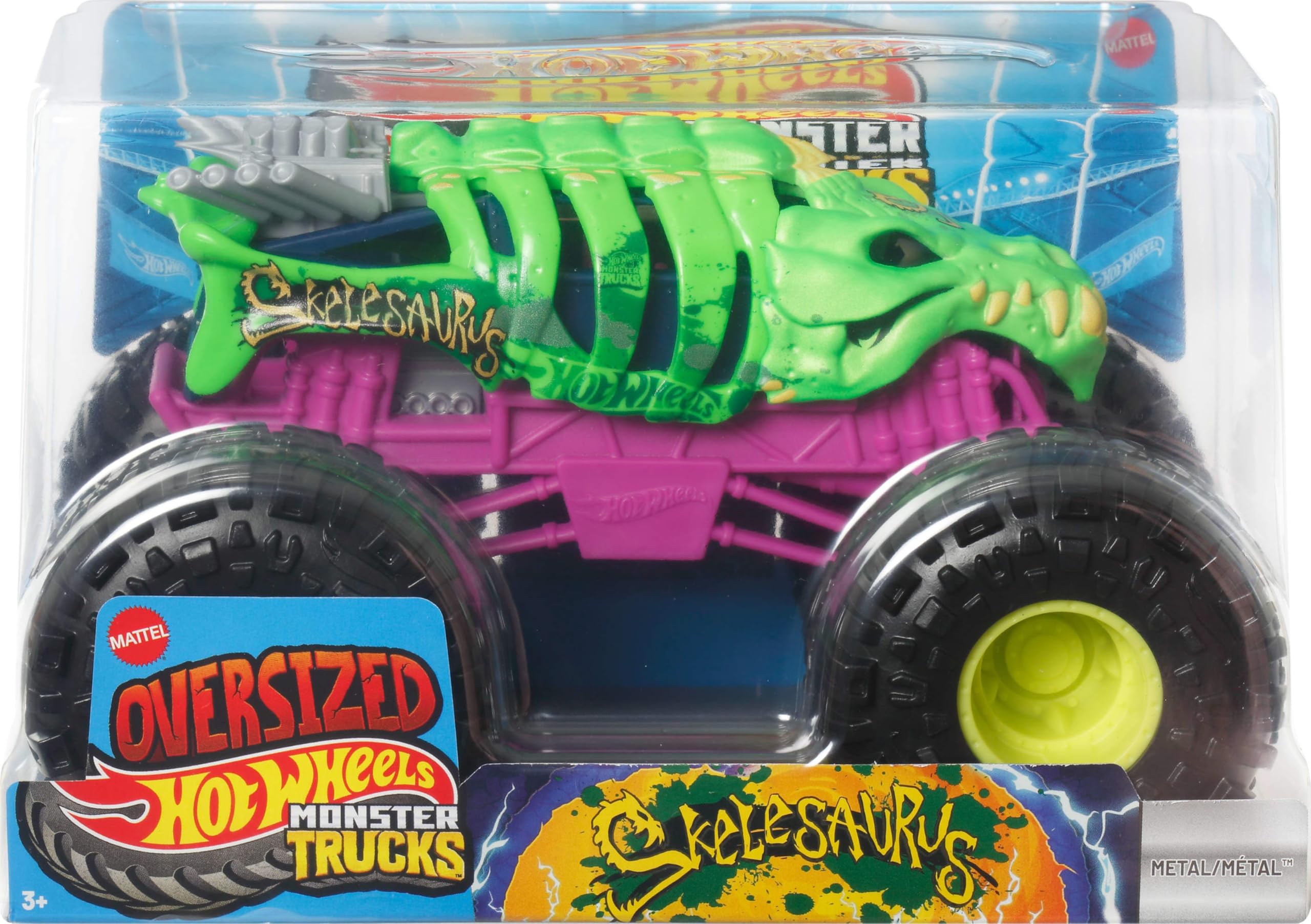 Hot Wheels Monster Trucks, Monster Truck di grandi dimensioni, scala 1:24, camion giocattolo pressofuso con ruote giganti e design alla moda