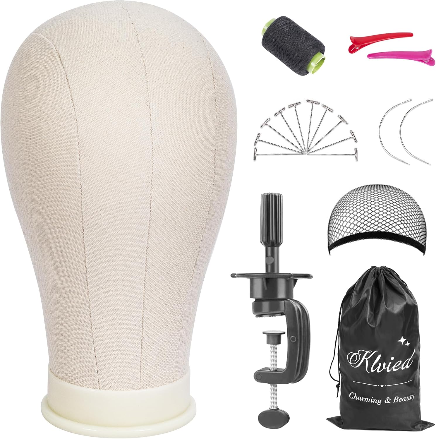 Klvied 22 Inch Cork Canvas Block Head Mannequin Head for