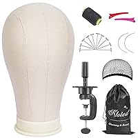 Vista 9 de Klvied - Cabeza de maniquí de 22 pulgadas de corcho y lona para pelucas, soporte para cabeza de maniquí para exhibición y kit de fabricación