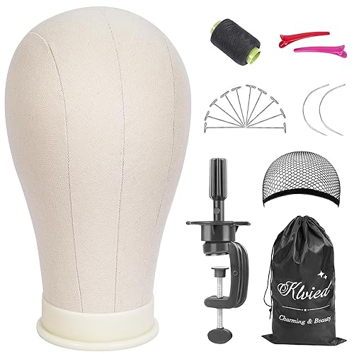 Miniatura 9 de Klvied Cabeza de maniquí de lona de corcho de 22 pulgadas para pelucas, soporte de cabeza de peluca para exhibir peinados, kit de fabricación de