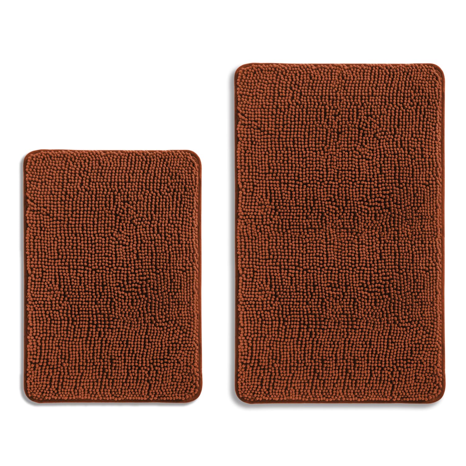 PureSwan Rust Bathroom Rugs Sets 2 Piece – Absorbent and Washable Bath Mat, Non-Slip, Thick Soft Chenille Bath Rugs for Bathroom Floor, Shower, Sink - 17" x 24"+20" x 32"