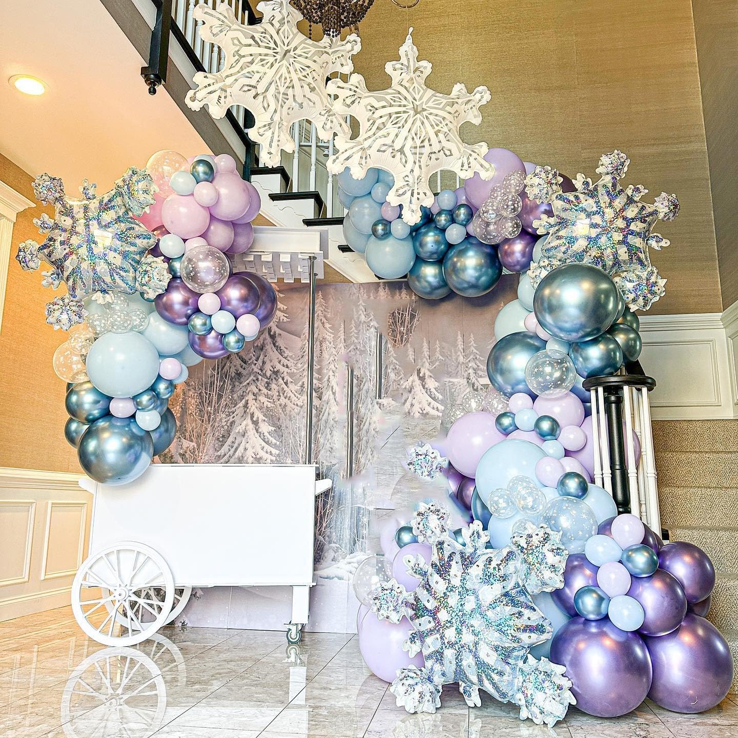Frozen Balloon Arch Garland Kit, 164Pcs Winter Wonderland Balloon Arch Kit Blue Purple Clear Snowflake Balloons for Winter Wonderland Theme Baby Shower Snow Girl Princess Birthday Decorations - Image 3