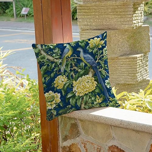 Miniatura 3 de Chinoiserie - Juego de 2 almohadas impermeables para jardín, diseño imperial, pavo real, verde, para exteriores, diseño chinoiserie, flores,