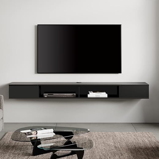 WAMPAT 70 inch Floating TV Shelf for Under TV, Floating TV Stand for 75 TVs, Wall Mount Media Console TV Stand with Storag...