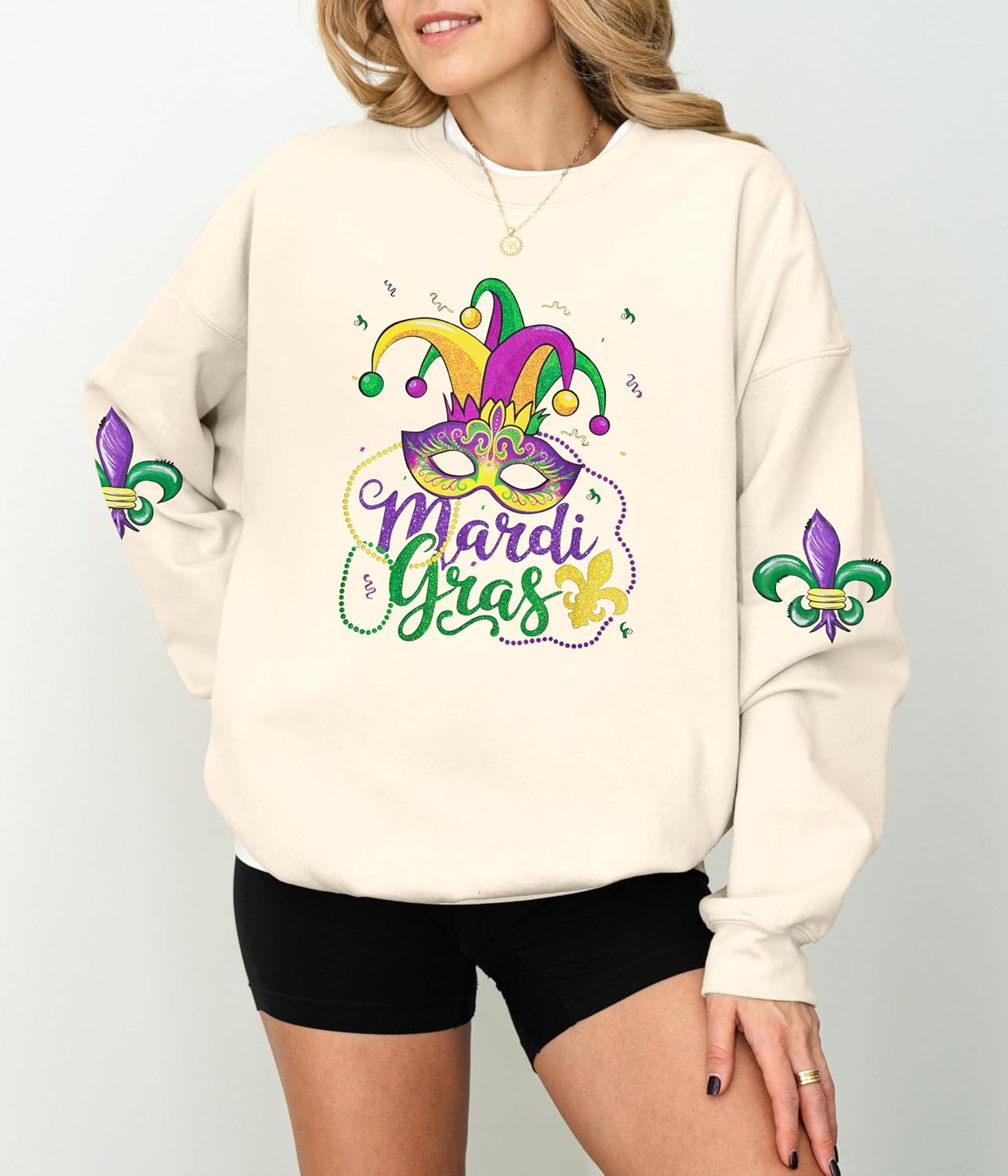LUKYCILD Women Mardi Gras Sweatshirts Carnival Sweatshirt Funny Mask Graphic Long Sleeve Shirt Fat Tuesday Pullover Top - Image 3
