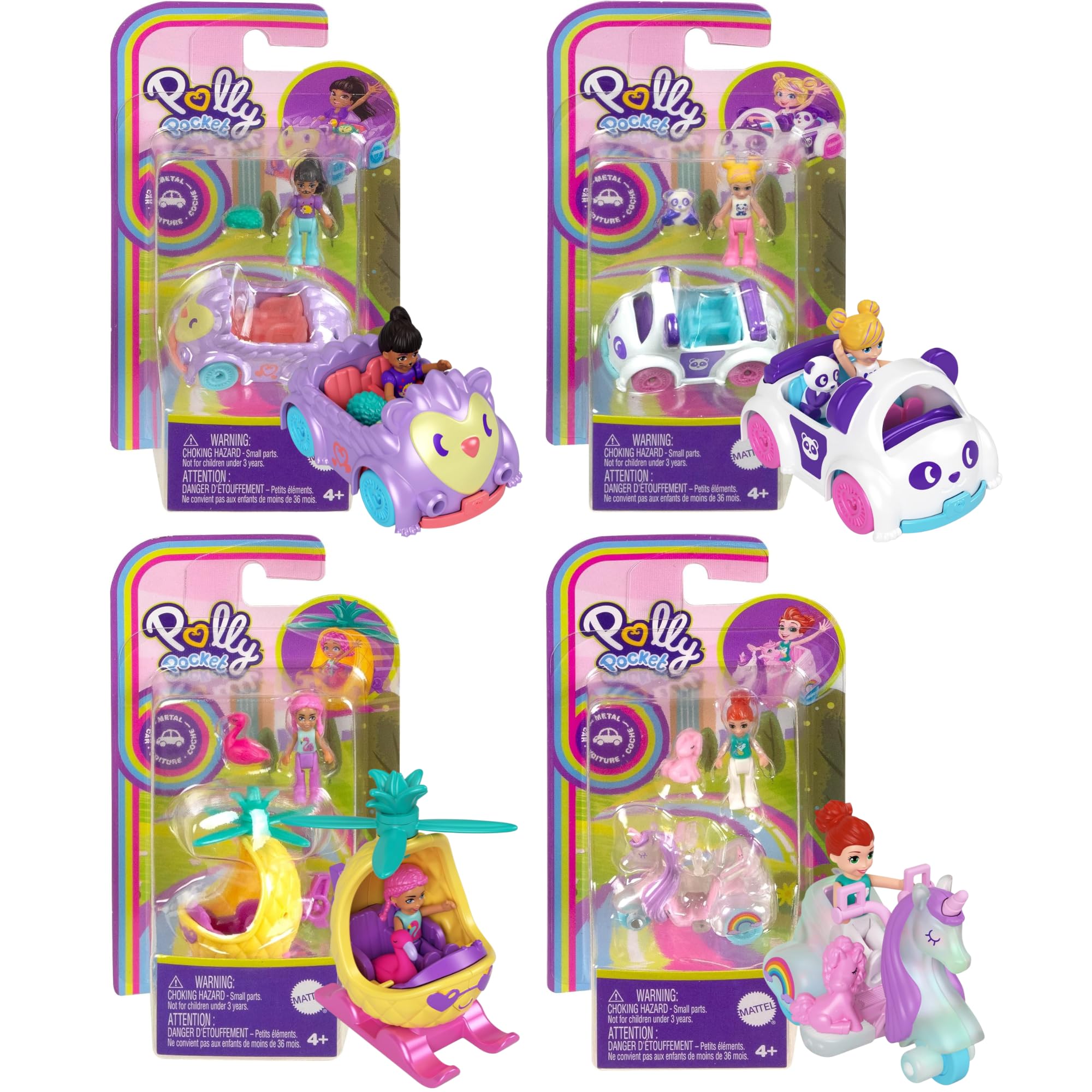 Polly Pocket Pollyville Vehicle Accesory & Character Playsets - (4 Pack Set 2)