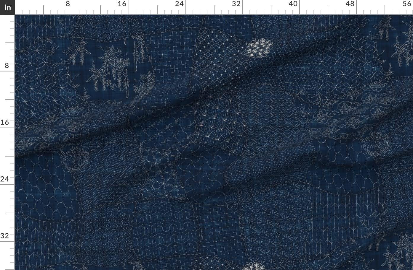 Spoonflower Fabric - Collection Sashiko Japanese Traditional Quilt Origami Dark Blue Indigo Printed on Organic Cotton Sateen Fabric by The Yard - Sewing Quilting Apparel Home Decor