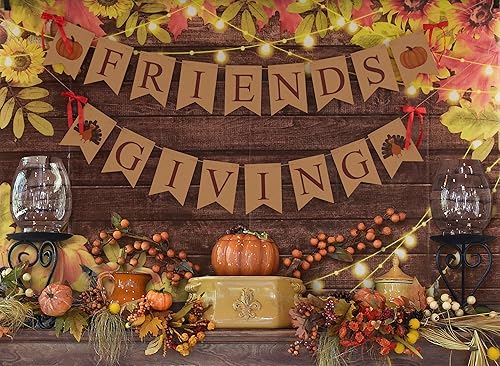 Miniatura 4 de Allenjoy Juego de suministros de fiesta de otoño de 5.9 x 3.6 pies para regalar a amigos de Acción de Gracias, telón de fondo, tarjetas, cinta, kit