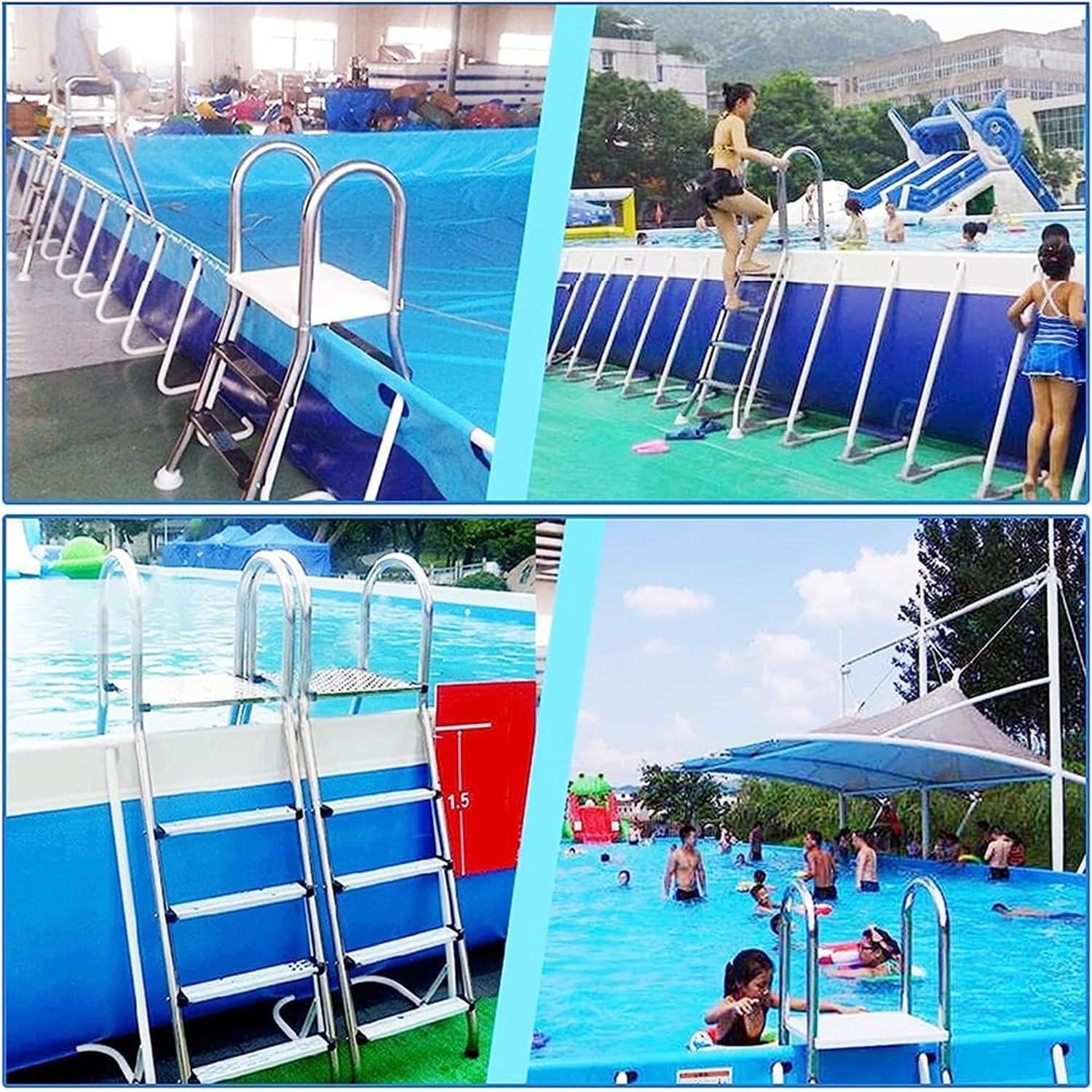 Scaletta per Piscina a 4 gradini, Scala per Piscina Fuori Terra in Metallo, gradini per Piscina Fuori Terra Alti 52 Pollici con corrimano, per rimorchi da Viaggio, palco, Piscina nel Cortile