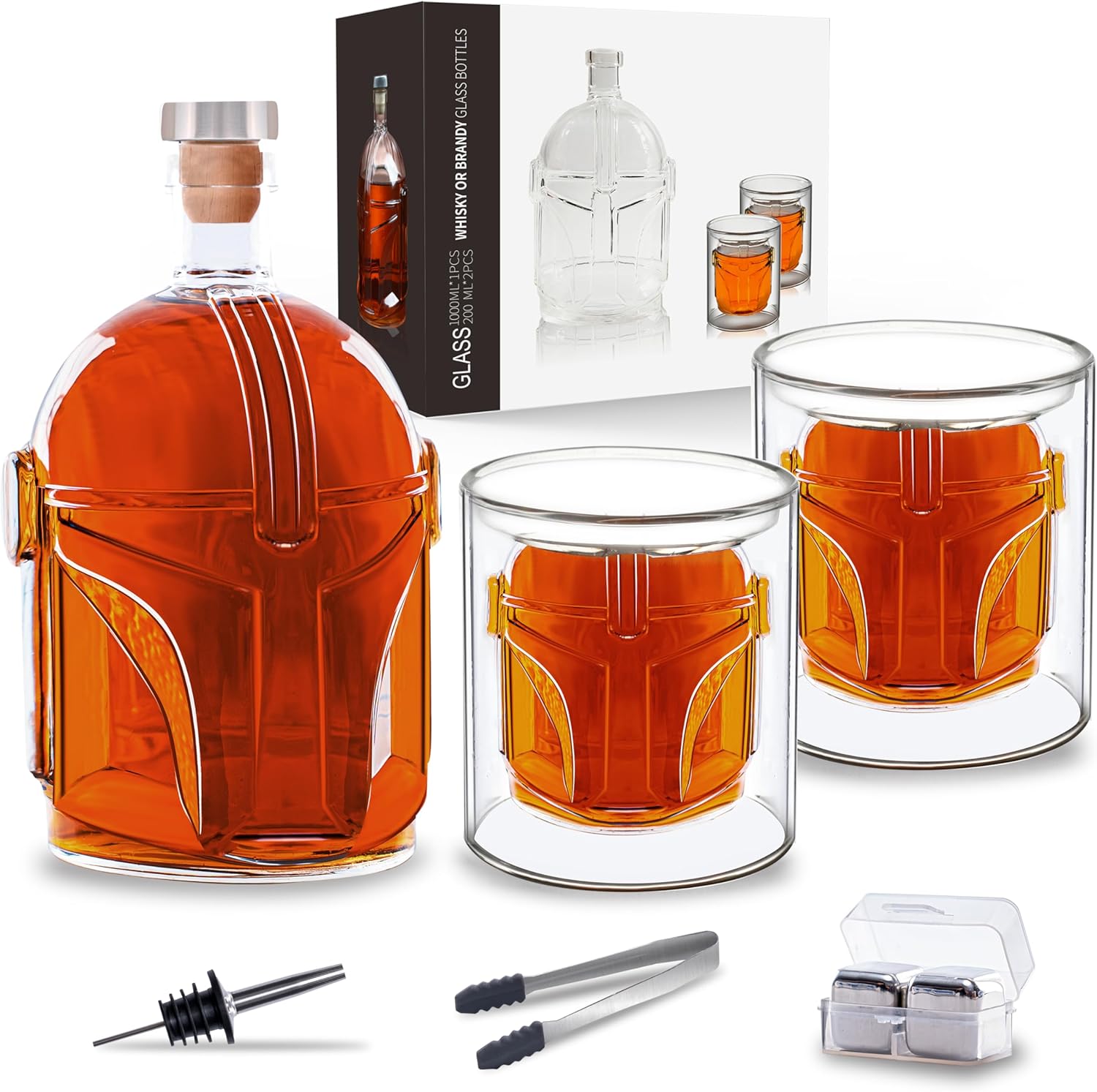 Space Helmet Shaped Whiskey Decanter Set with 2 Wine Glasses, Whiskey Stones for Bourborn, Liquor, Scotch, Birthday Day Gifts for Men Father Women