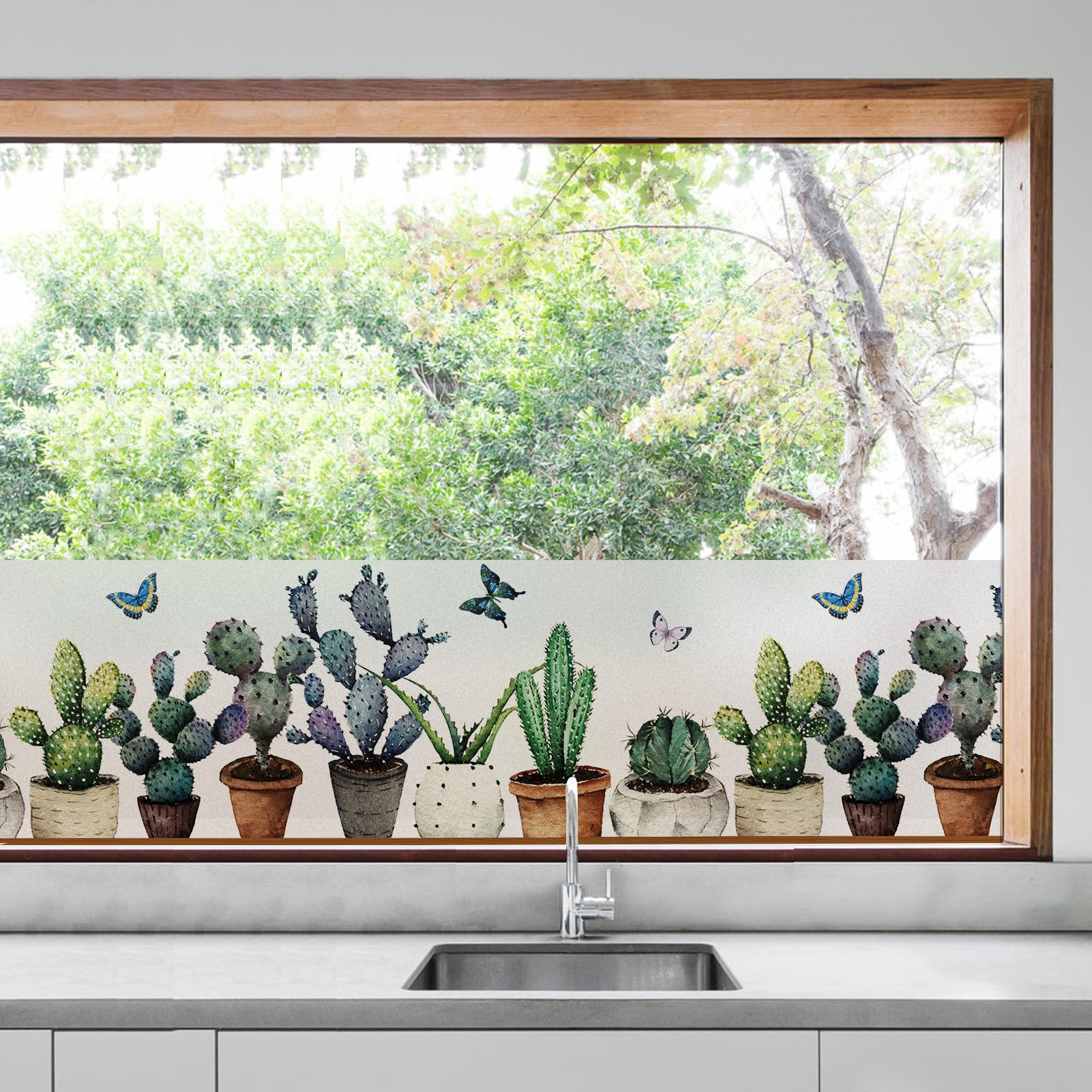dktie Fensterfolie Blickdicht Sichtschutzfolie Fenster Milchglasfolie Topfpflanzenmuster Statisch haftend ohne Klebstoff Wiederverwendbar Geeignet für Wohnzimmer, Schlafzimmer, Küche 44.5x200cm