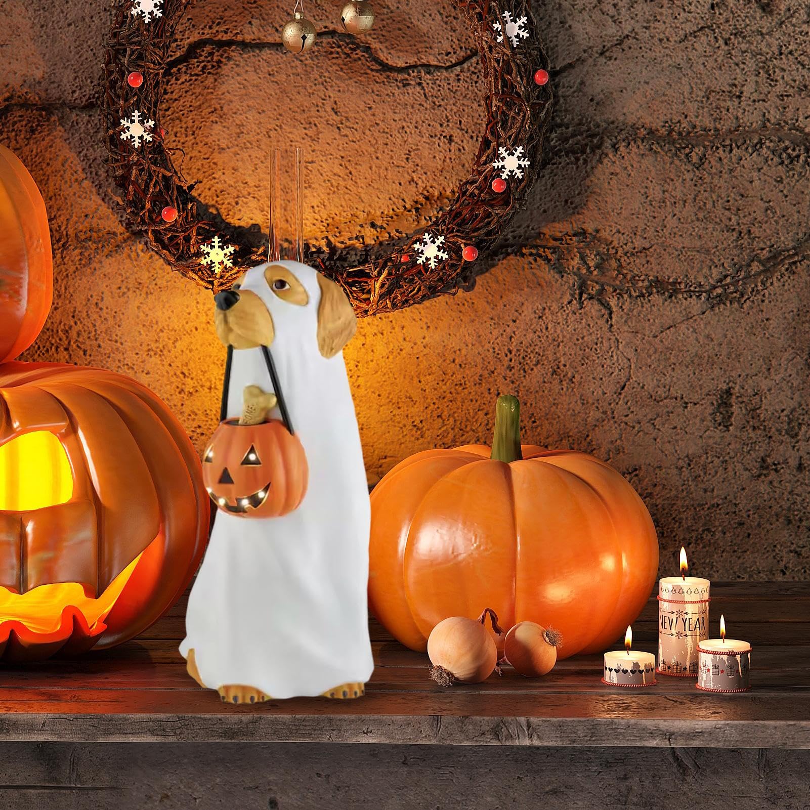 Chien fantôme Halloween lumineux résistant pour illuminer une décoration de table