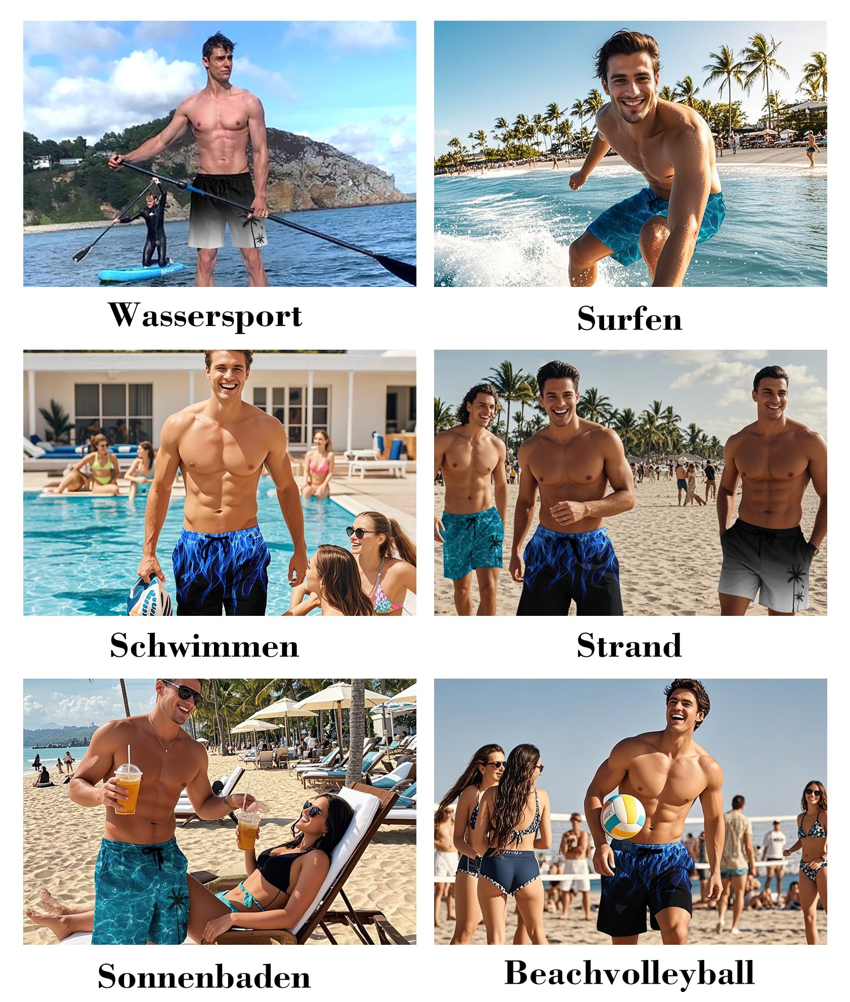 Badehose Herren Lang Badeshorts Männer mit Innenhose Schwimmhosen Knielang Strandshorts Jungen Bademode für Herren Surfen Schnelltrocknend S-3XL