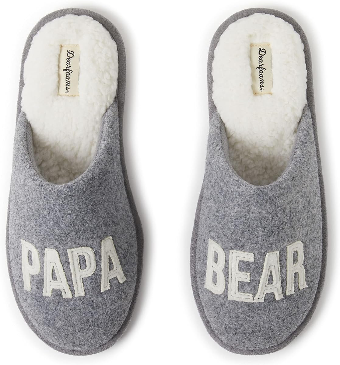 Dearfoams Pantuflas con puntera de mocasín con forro de sherpa para vacaciones familiares a juego con papá oso y bordado para hombre