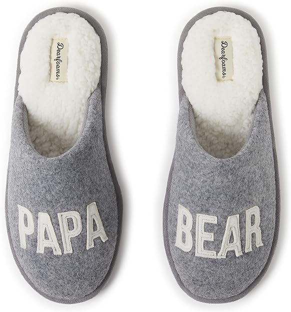 Dearfoams mens Matching Family Holiday Papa Bear Sherpa Lined Moc Toe With Embroidery Slipper