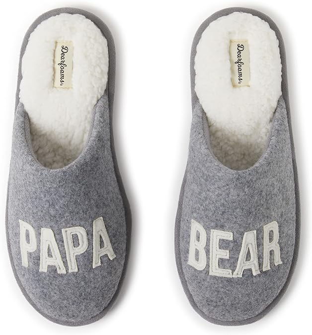 Dearfoams mens Matching Family Holiday Papa Bear Sherpa Lined Moc Toe With Embroidery Slipper
