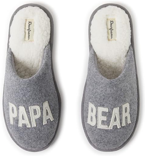 Dearfoams mens Matching Family Holiday Papa Bear Sherpa Lined Moc Toe With Embroidery Slipper