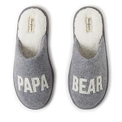 Dearfoams mens Matching Family Holiday Papa Bear Sherpa Lined Moc Toe With Embroidery Slipper
