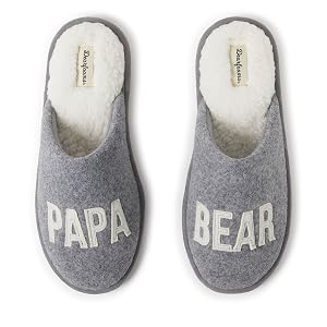 Dearfoams mens Matching Family Holiday Papa Bear Sherpa Lined Moc Toe With Embroidery Slipper