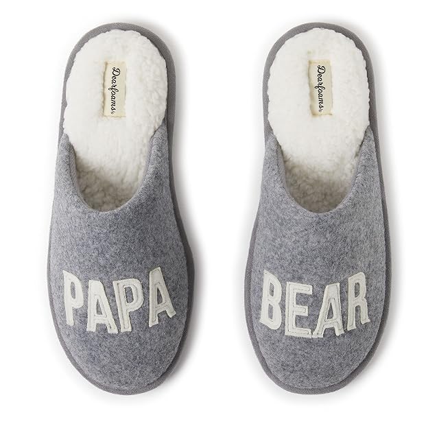 Dearfoams mens Matching Family Holiday Papa Bear Sherpa Lined Moc Toe With Embroidery Slipper