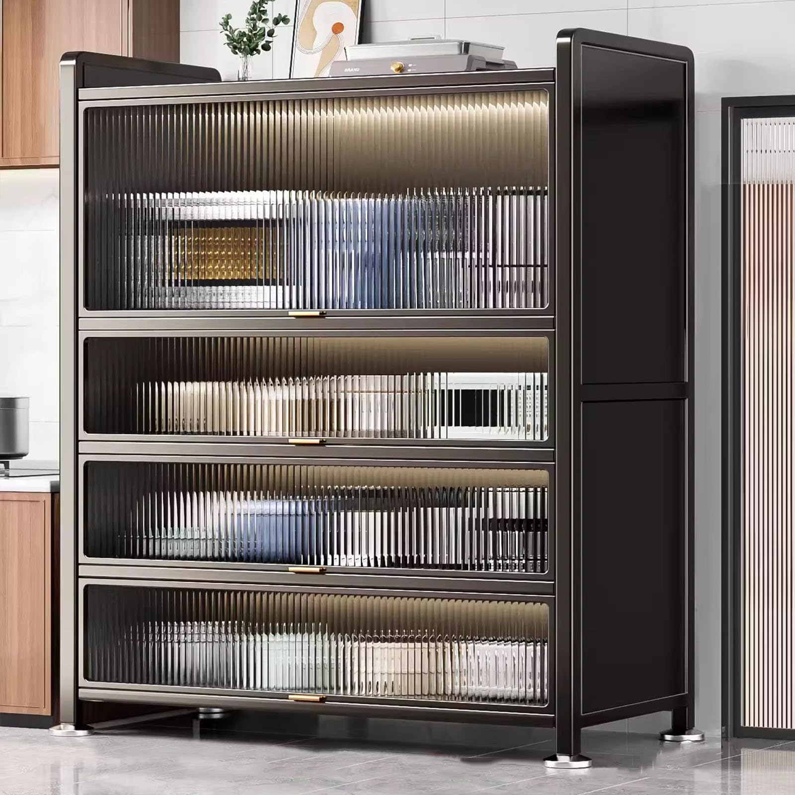 Freestanding Kitchen Storage Cabinet with Transparent Doors, 5 Layer Microwave Oven nizer for Spices, Pots, and Pans Multifunctional Kitchen Appliance Storage (39.4in)