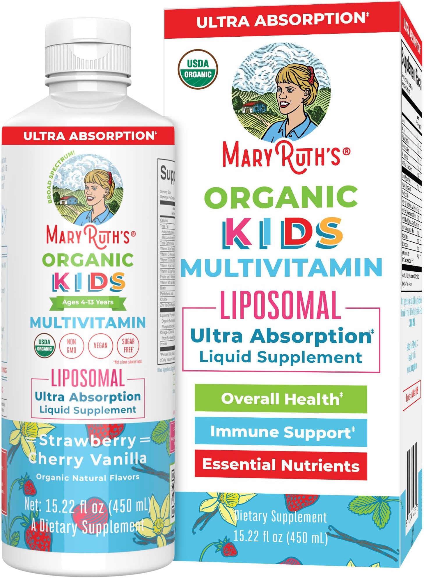 MaryRuth Organics Kids Multivitamin Liposomal | Vegan, Sugar-Free Vitamins for Kids | Ages 4+ | 2 Month Supply | 15.22 Fl Oz