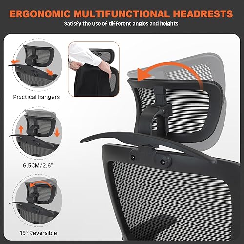 Miniatura 6 de Silla de oficina ergonómica, soporte lumbar ajustable y reposacabezas, reposabrazos 3D, función de inclinación y bloqueo del respaldo, cilindro de