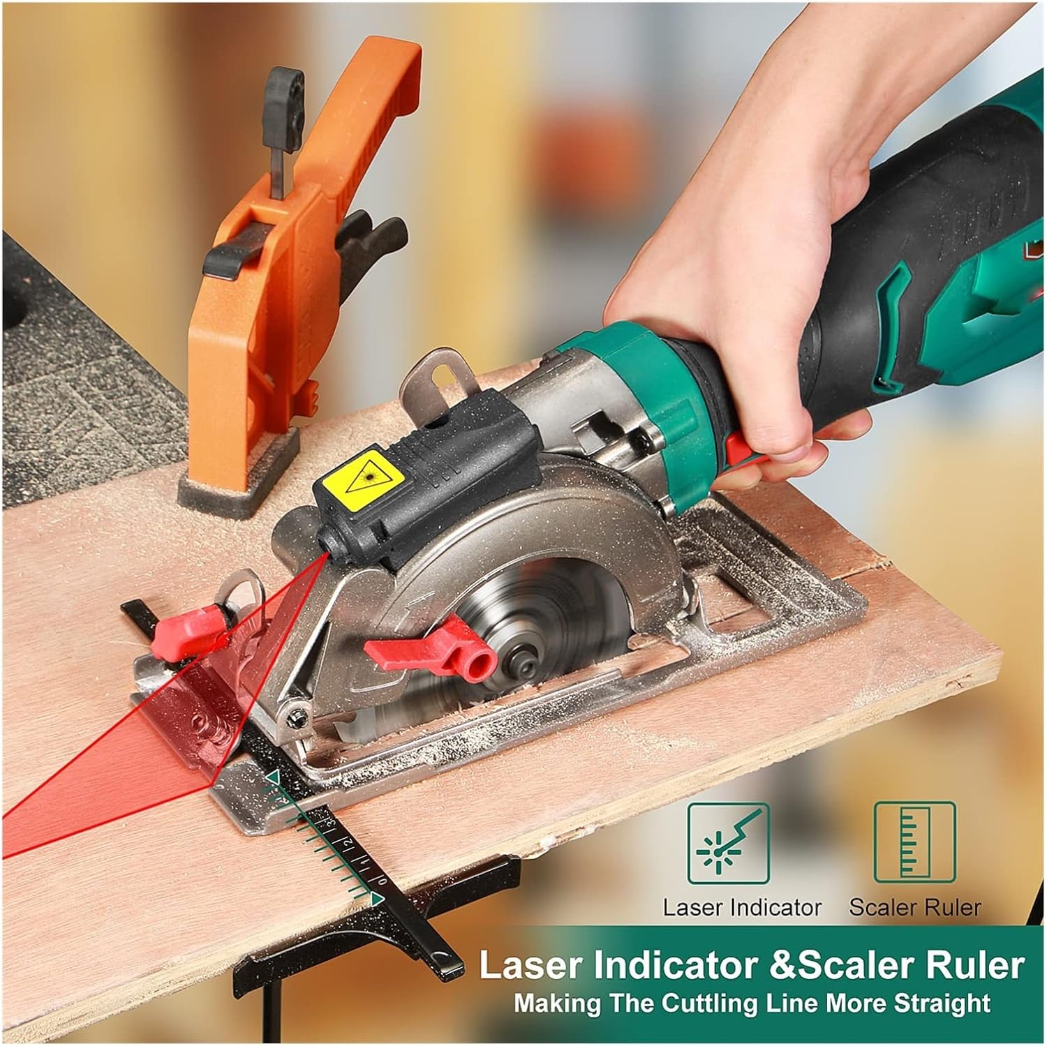 Mini Circular Saw 750W Laser Guide Electric Circular Saw 3500RPM Saw Power Tool with 6 Blades