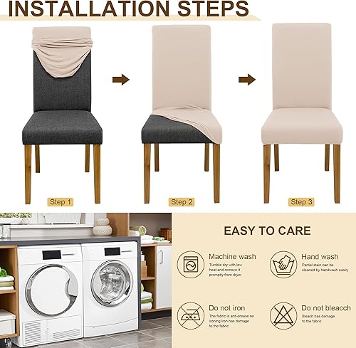 Miniatura 3 de Juego de 6 fundas para sillas de comedor, fundas elásticas para sillas de cocina, desmontables y lavables, fundas protectoras para sillas Parsons,