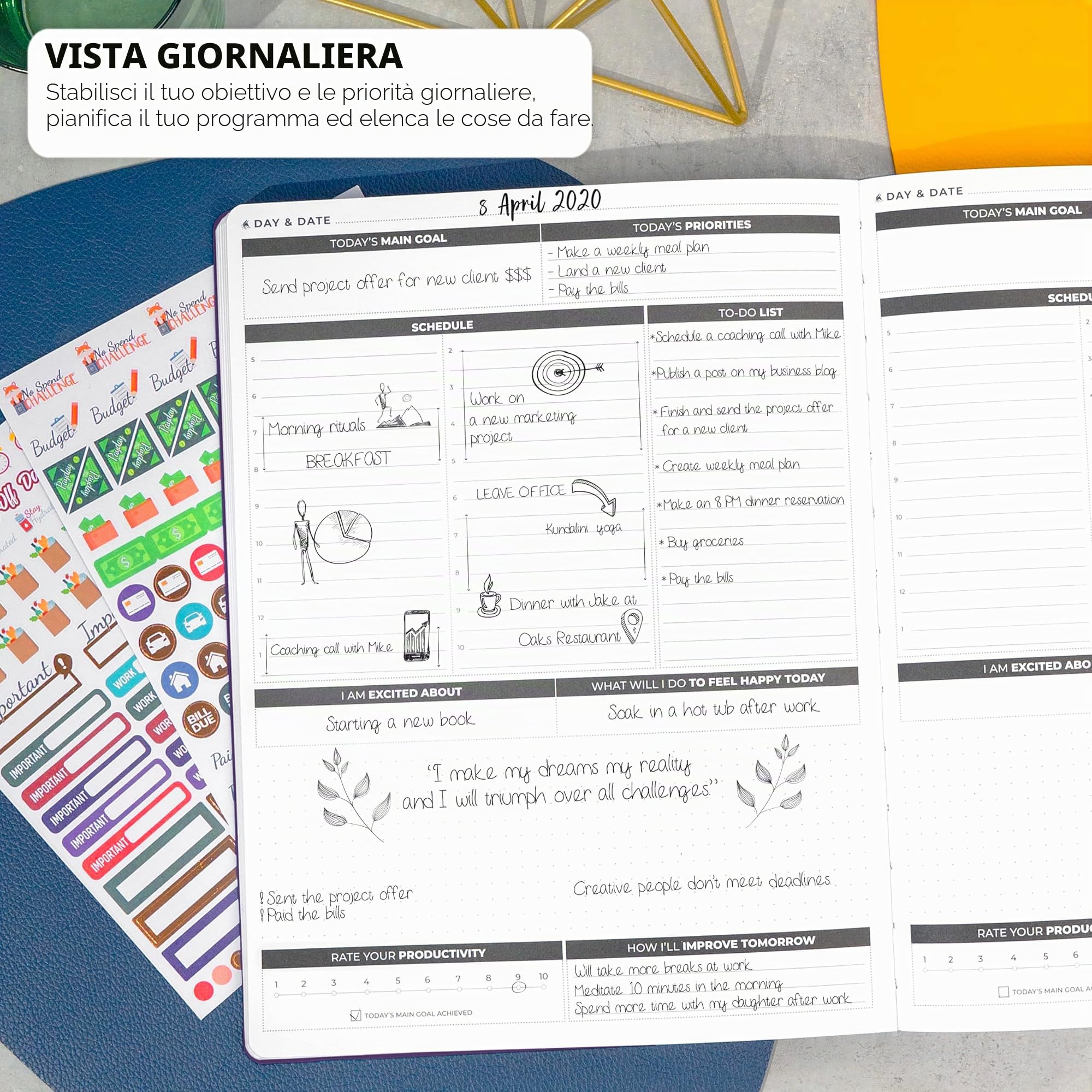 Clever Fox Planner Daily PRO – Agenda giornaliera e diario di gratitudine per aumentare la produttività, la gestione del tempo e raggiungere i tuoi obiettivi, senza date, formato A4, 21,5 x 28 cm,
