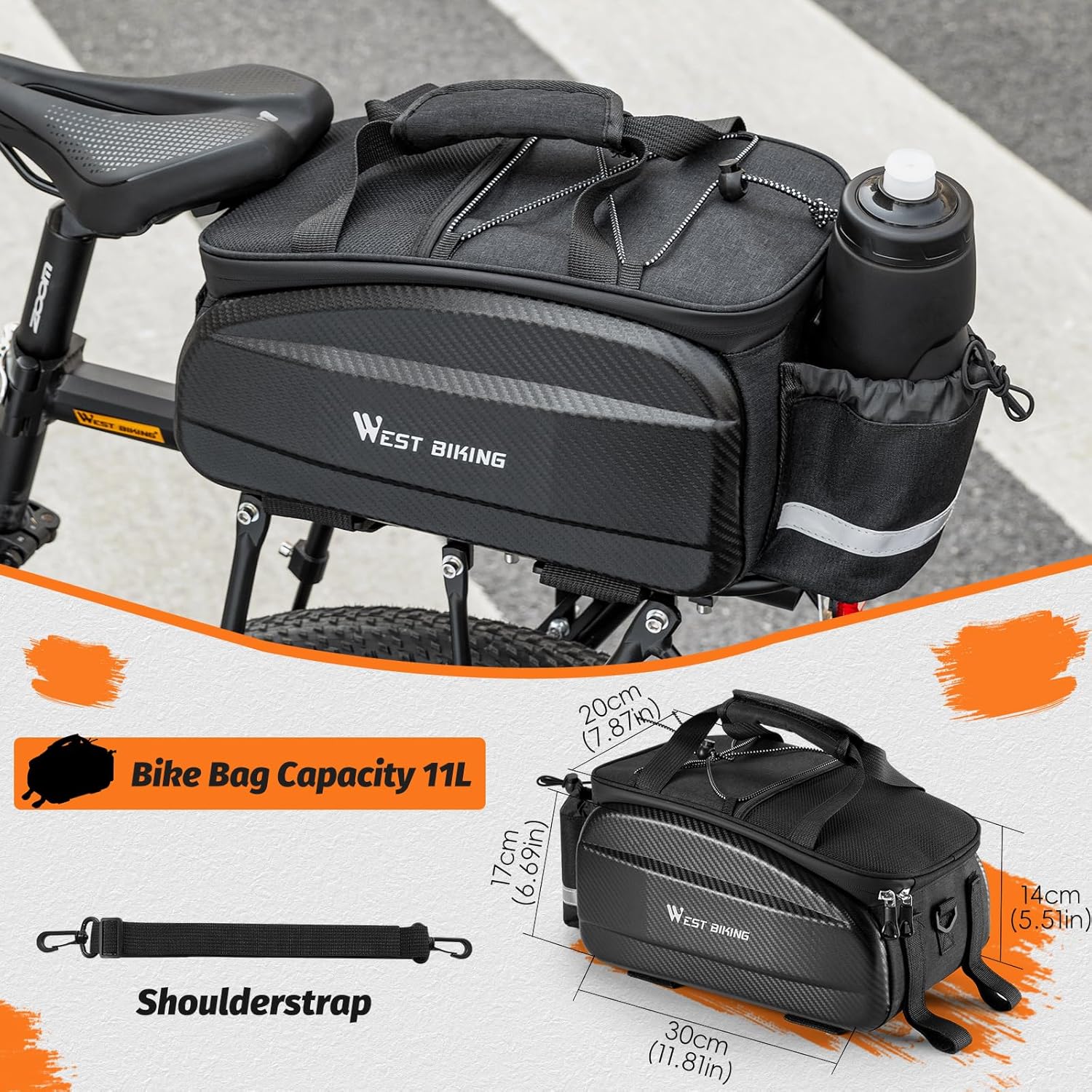 Bike Bags for Bicycles Rear Rack, 11L Bike Trunk Bag with Reflector, Rain Cover & Shoulder Strap, 3 in 1 Bicycle Rear Rack Bag for Commuter Travel Outdoor