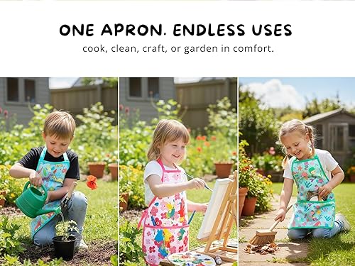 Miniatura 6 de PurpleEssences Delantal para niños con correa ajustable para el cuello y bolsillo frontal, delantal de chef para hornear y manualidades, 15 x 18