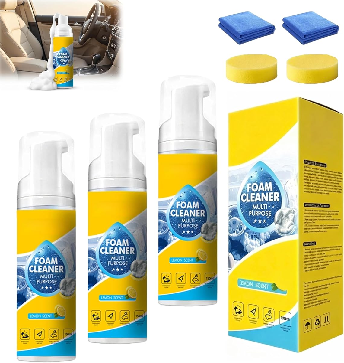 4-in-1 Multi-Enzyme Foam Cleaner, 2026 New Multi Purpose Deep Cleaning Foam with Lemon Fresh Scent – Deep Clean for Car, Kitchen, Bathroom, Sofa 150ml (1)