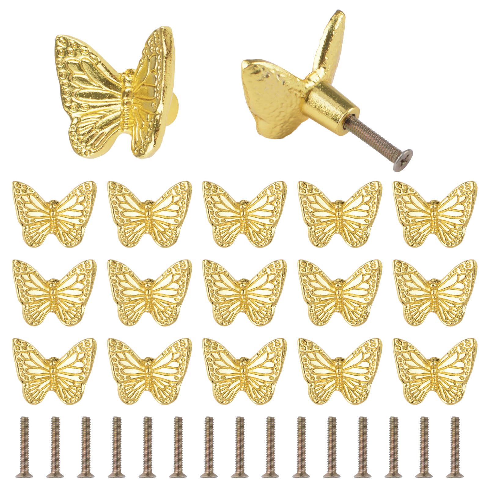 UFURMATE 24Pcs Drawer Knob Zinc Alloy Pulls Knobs Antique Pull Handles Single Hole Furniture Cabinet Knobs with Screws for Drawer, Cupboard (Gold Butterfly) — image 1