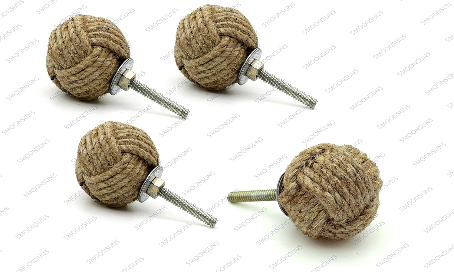 5MOONSUN5's Jute Rope Knot Drawer Pulls and Push Handle Knobs for Cabinets, Wardrobes & Kitchen Cupboards Nautical Decor, 35 mm (Pack of 2)