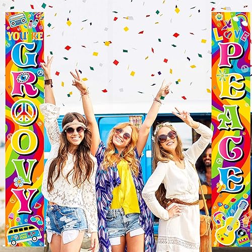 Miniatura 2 de Blulu Decoración de pared hippie para fiestas de los años 60, letrero de porche de los años 60, letrero de puerta de fiesta para decoración de