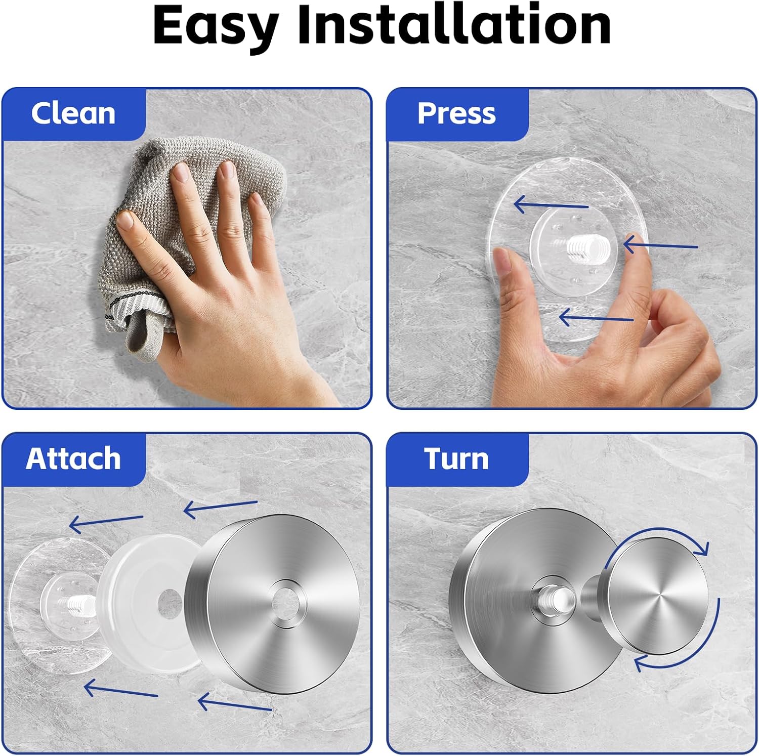 Heavy-Duty Suction Cup Hooks for Shower, Bathroom, Glass, Smooth Tile – Waterproof, Rustproof, Removable, Strong Hold, No-Drill Hooks for Towels, Loofah, Robes (Brushed Silver, 2-Pack)