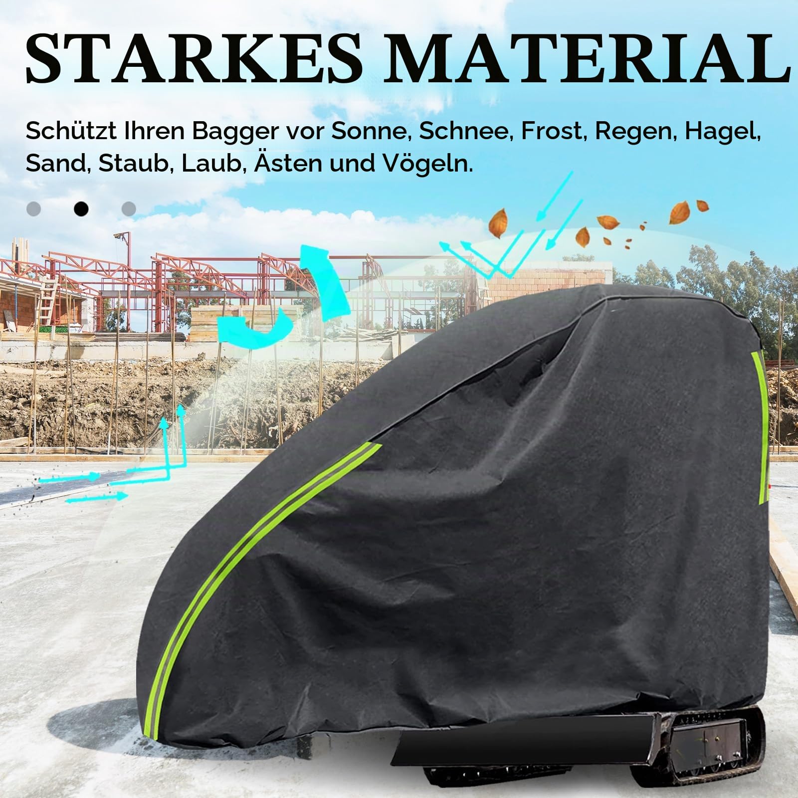 Baggerabdeckung, 420D Abdeckung für Minibagger 800-1600kg, Wasserdicht Atmungsaktive Baggerplane, Minibagger Abdeckplane Gegen Regen, Schnee, Wind, UV-Strahlung und Laub