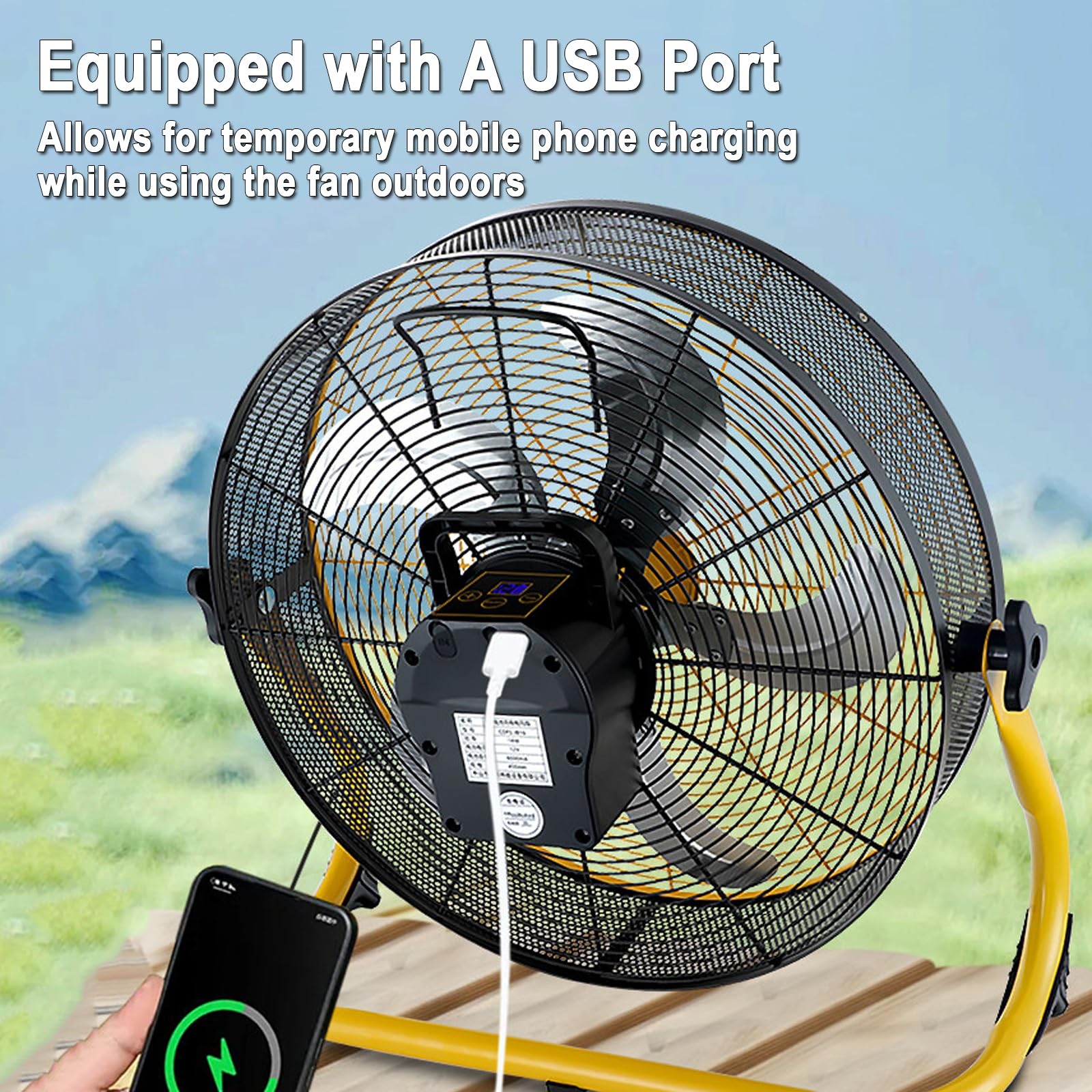Ventilador Solar Potente, Ventilador con Placa Solar y Batería 8000mAh, 12 Velocidades Metal, Inclinación 90°