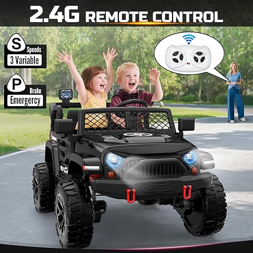 Miniatura 4 de Auto eléctrico de 2 plazas para niños, neumáticos EVA, automóvil eléctrico de 24 V 4WD con control remoto, Bluetooth, luces LED, camión para niños y