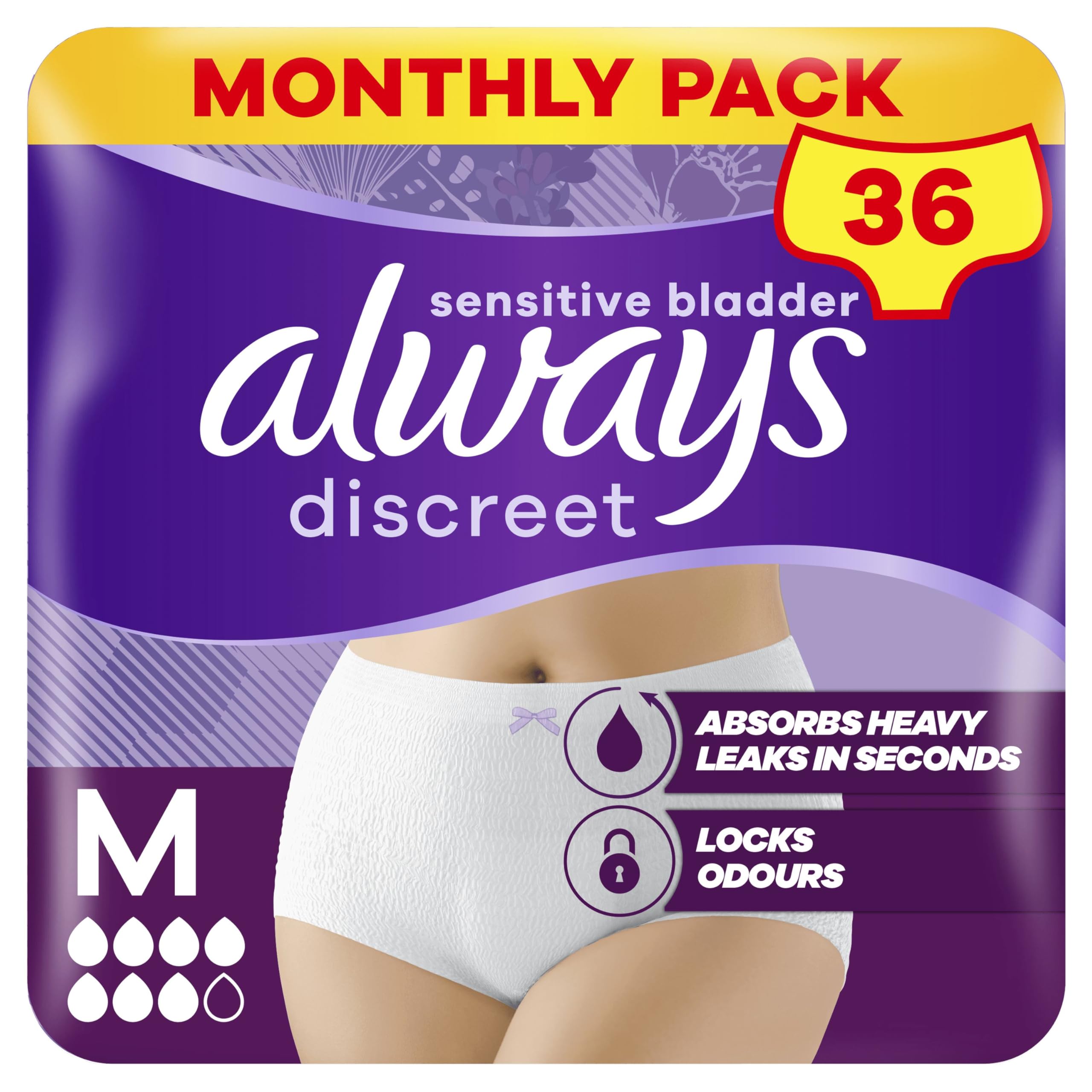 Always Discreet Incontinence Pants Women, Medium, UK Size 10-16, White, Absorbency 6, 36 Underwear , Knickers (9 x 4 Packs), Heavy Bladder Leak Protection , Maternity Pants After BirthThe Forest Stewardship Council