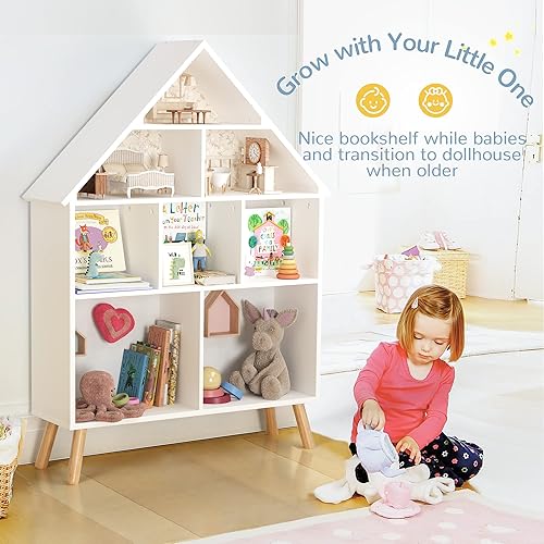 Miniatura 17 de Curipeer Estantería de casa de muñecas para niños y almacenamiento para bebés, estantería de madera para casa de muñecas con organizador de Color de