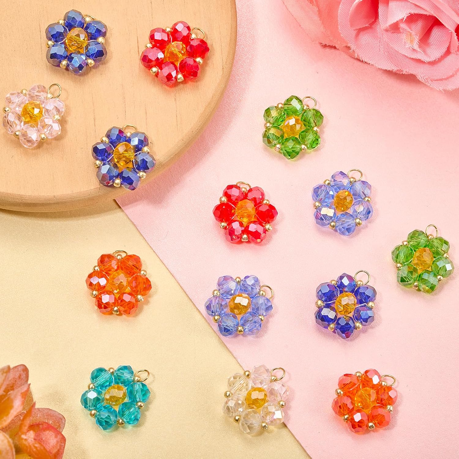32Pcs 8 Color Flower Charms for Jewelry Making Charms Mix Color Glass Seed Beads Pendants for Bracelet Necklace Earring Keychain DIY Supplies - Image 3