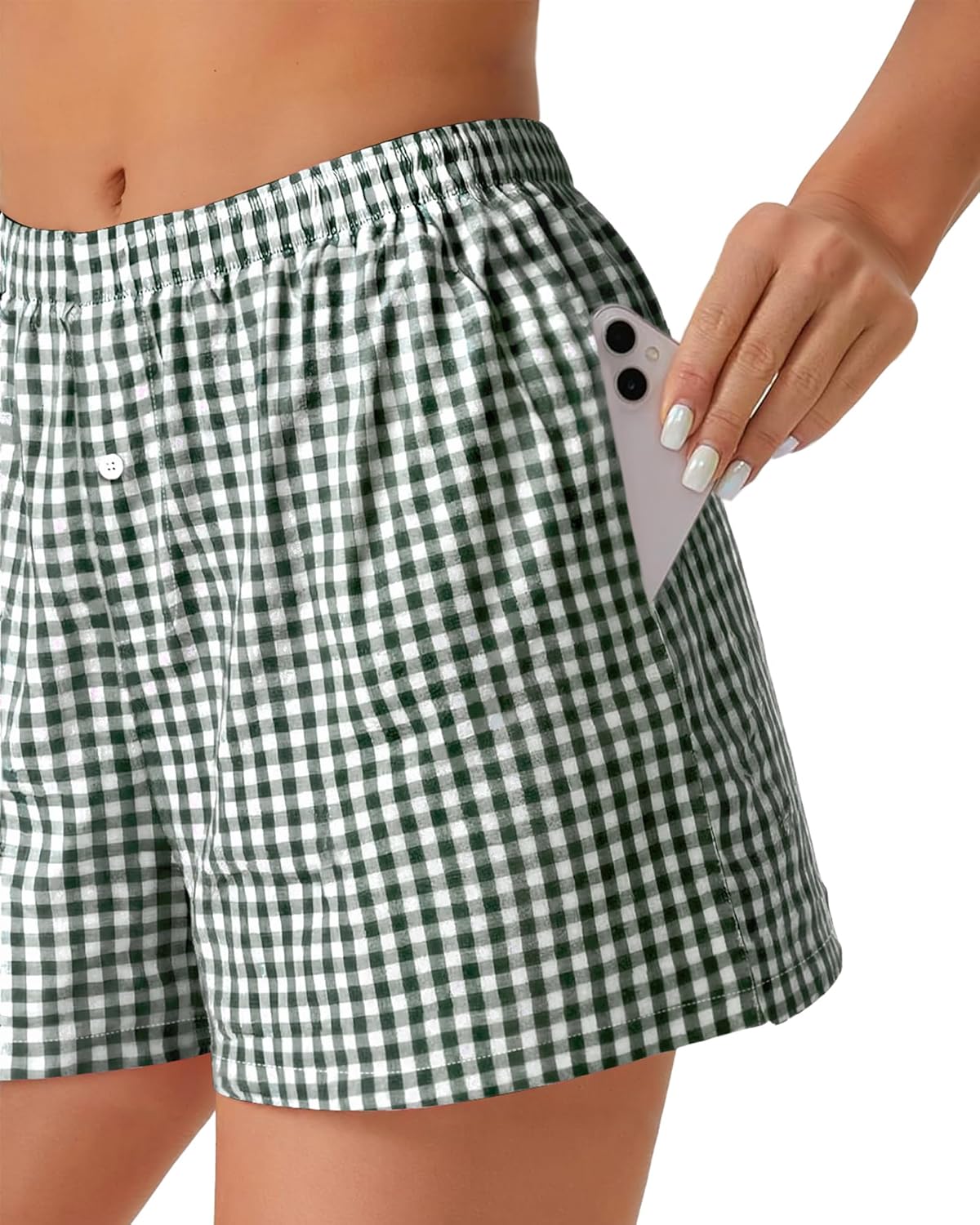 Boxer Shorts for Women Summer Gingham Pajama Casual Plaid Shorts Y2K Beach Bottoms with Pocket - Image 4