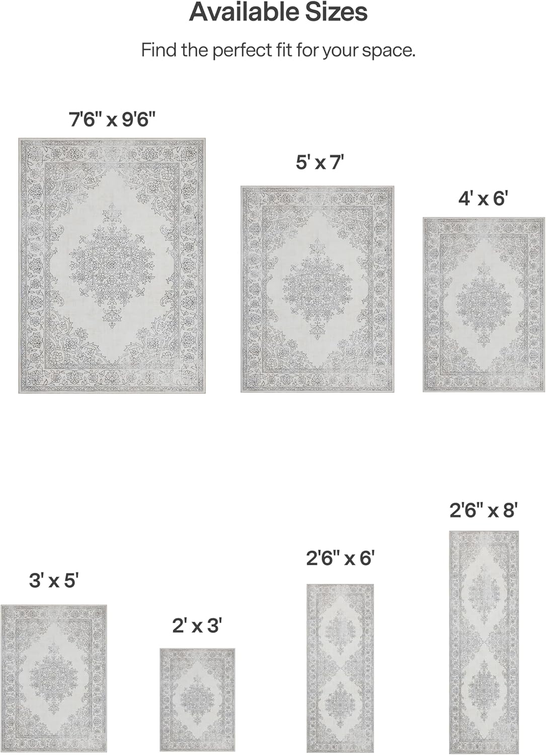 ReaLife Rugs Machine Washable Area Rug Runner - Living Room Bedroom Bathroom Kitchen Entryway Office - Padded Low Pile Stain Resistant Premium - Boho Farmhouse Vintage - Paige - Ivory 2'6" x 8'