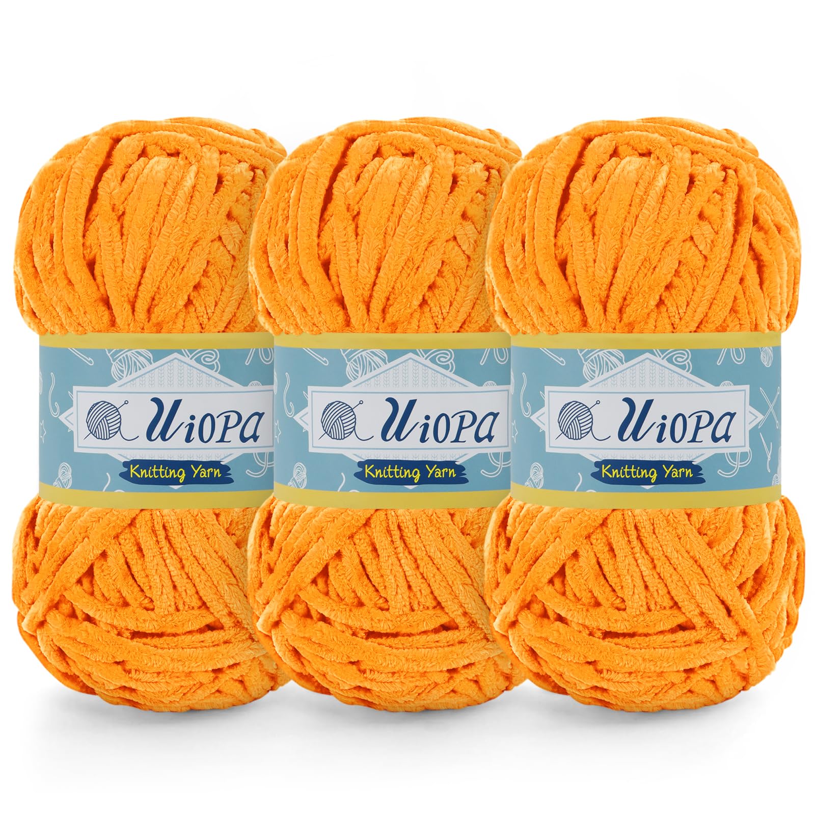 Uiopa 3 x 100g Chunky Chenille Yarn, Plush Velvet Yarn Thick Chenille Wool, Lemon Yellow Fluffy Crochet Chunky Wool for Amigurumi Blankets Clothes DIY Crafts