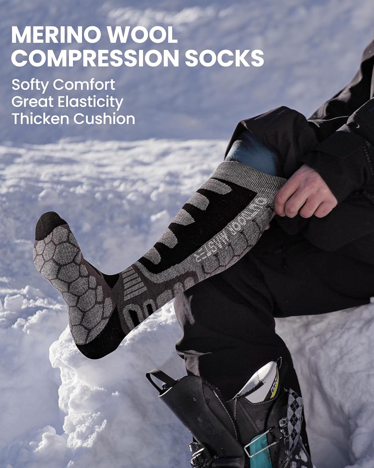 OutdoorMaster Merino Wool Ski Socks, 2/3 Pairs Compression Over The Calf for Men & Women, Winter Snowboard Thermal Socks - Image 2
