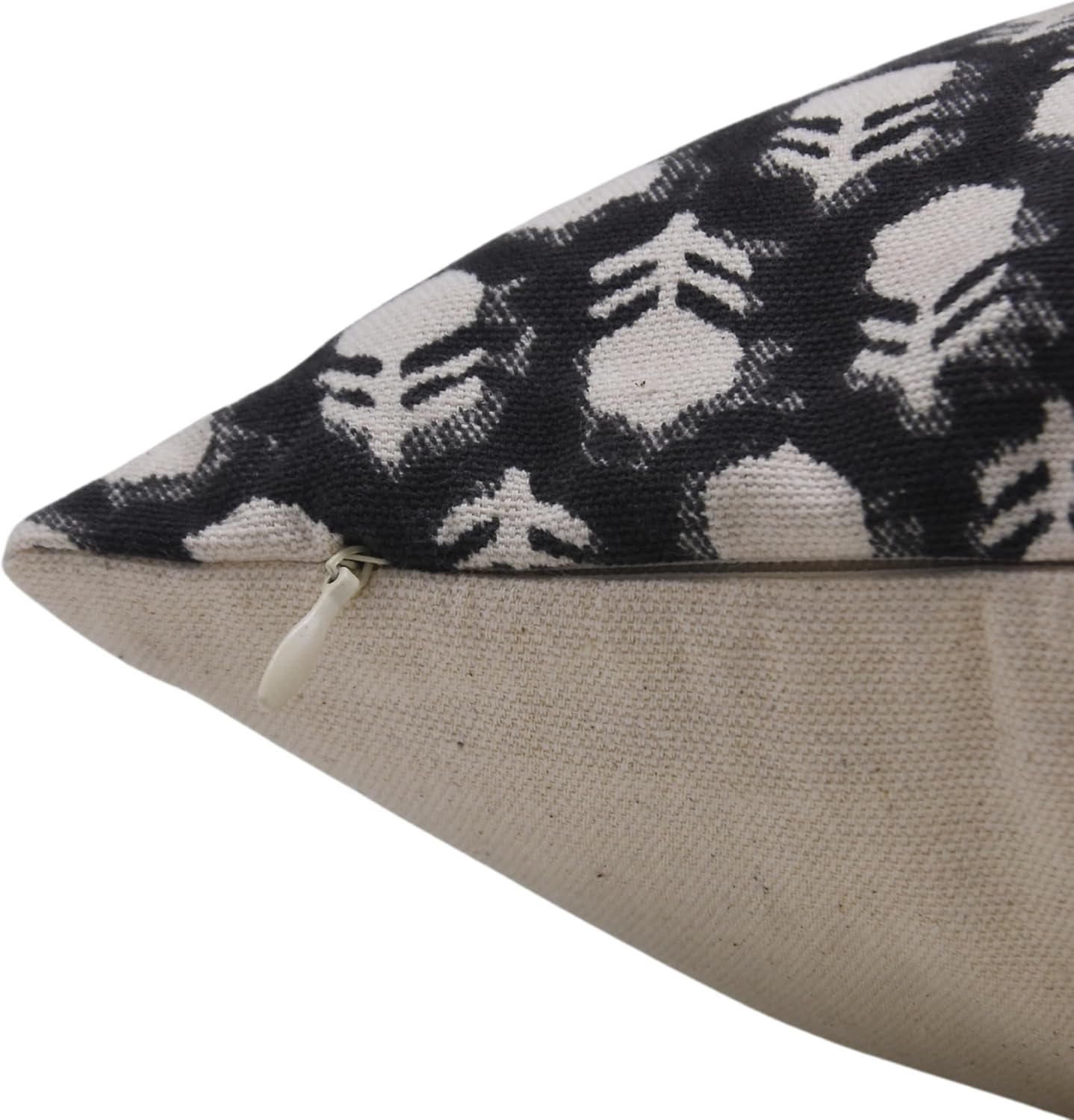 Handmade Block Print 20X20 Inch Duck Canvas Cotton Throw Pillowcase Cushion Cover, Fall Season, Summer, Spring Decoration for Sofa, Bed and Couch, Living Room, Farmhouse, Tulsi Buti, Black